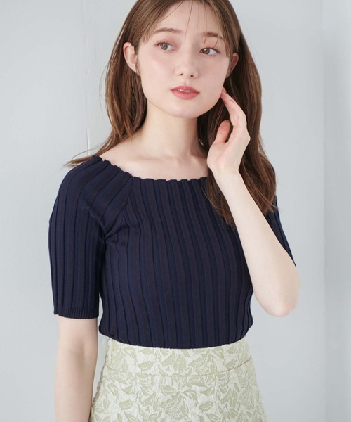 フィットニット5分袖スクエアネック（ニット/セーター）｜fifth