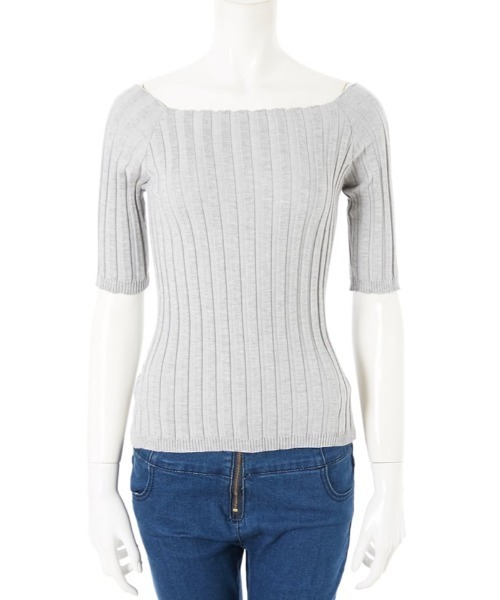 fifth(フィフス)の「フィットニット5分袖スクエアネック(ニット/セーター・レディース・ホワイト/ライトグレー/ブラック/ネイビー/モカ/オレンジ/ボルドー/グリーン/ブラウン/ミント/ラベンダー/レモンイエロー/ベビーピンク/ピンク/サックスブルー・MEDIUM)」の16枚目の写真