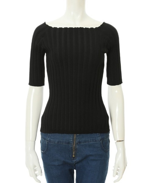 fifth(フィフス)の「フィットニット5分袖スクエアネック(ニット/セーター・レディース・ホワイト/ライトグレー/ブラック/ネイビー/モカ/オレンジ/ボルドー/グリーン/ブラウン/ミント/ラベンダー/レモンイエロー/ベビーピンク/ピンク/サックスブルー・MEDIUM)」の17枚目の写真