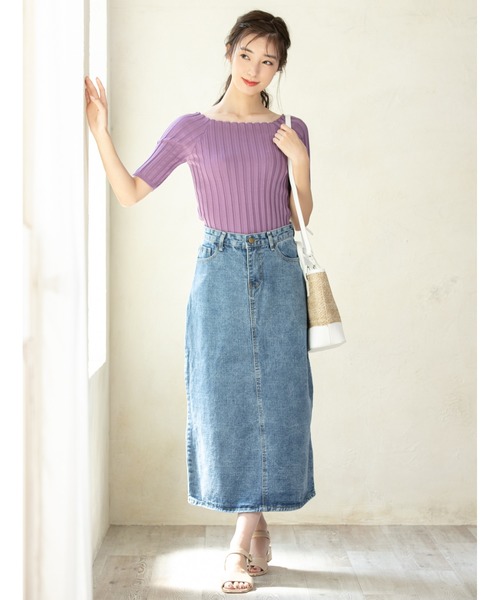 fifth(フィフス)の「フィットニット5分袖スクエアネック(ニット/セーター・レディース・ホワイト/ライトグレー/ブラック/ネイビー/モカ/オレンジ/ボルドー/グリーン/ブラウン/ミント/ラベンダー/レモンイエロー/ベビーピンク/ピンク/サックスブルー・MEDIUM)」の19枚目の写真