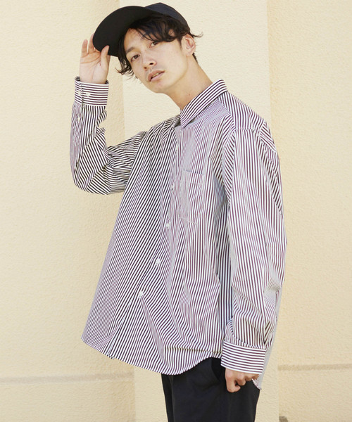 L&H（エルアンドエイチ）の「ストライプルーズシャツ（シャツ/ブラウス・メンズ・ブラック/ネイビー・MEDIUM/LARGE）」の2枚目の写真