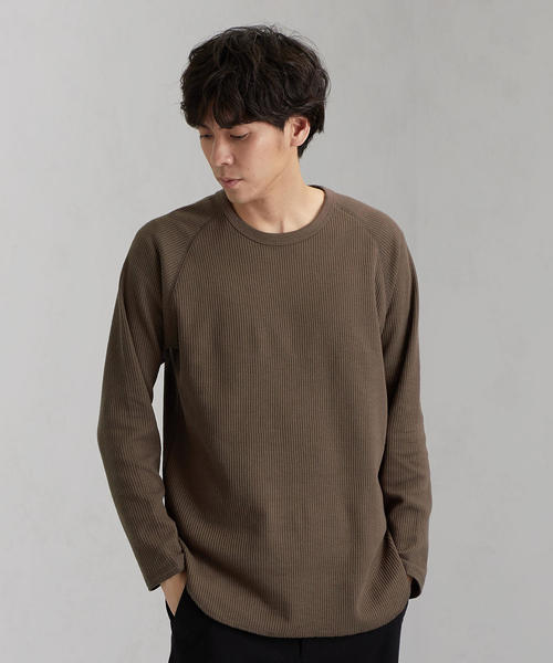 green label relaxing（グリーンレーベルリラクシング）の「SC ドライワッフル クルー カットソー LS ＜機能性 / 吸水速乾＞（Tシャツ/カットソー・メンズ・マスタード/ホワイト/ブラック/グレー/モカ・XL/XXL/L/XS/S/M）」の4枚目の写真