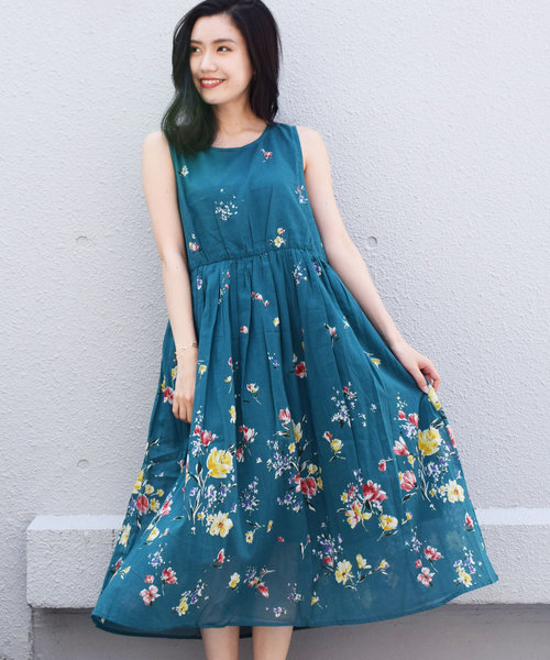 PICCIN(ピッチン)の「【WEB限定】パネルフラワーロングワンピース(ワンピース・レディース・ブラック/オフホワイト/グリーン・MEDIUM)」の3枚目の写真