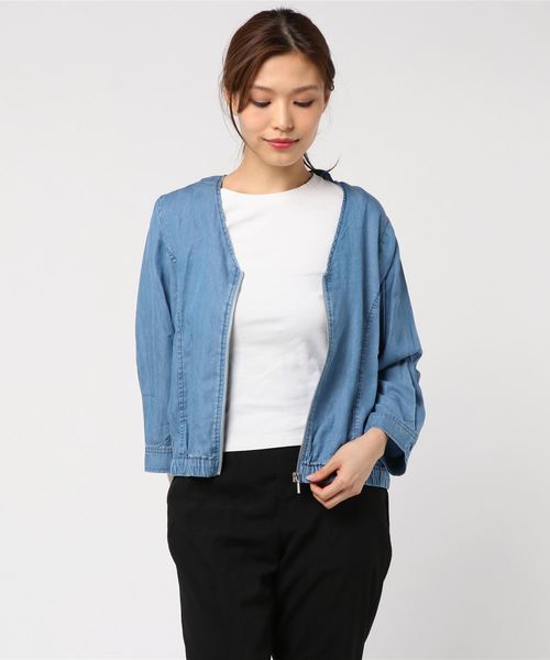 VENCEEXCHANGE(ヴァンスエクスチェンジ)の「リヨセルVネックブルゾン(ノーカラージャケット・レディース・グリーン/ブルー/ベージュ・M/L)」の6枚目の写真