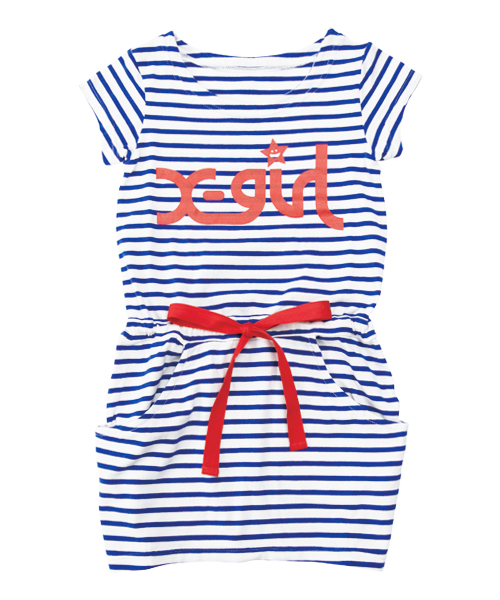 X-girl Stages（エックスガールステージス）の「BASIC DRESS LOGO(4T～7T)（ワンピース・キッズ・ネイビー/ブルー/ピンク/ブラック・7T/6T/5T/4T）」の3枚目の写真