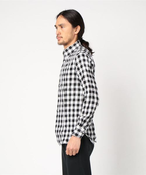 PAZZO（パッゾ）の「【PAZZO】　Japan Made　B.D.シャツ　リネン　ギンガムチェック（シャツ/ブラウス・メンズ・ボルドー/ブラック/ブルー・44/48）」の5枚目の写真