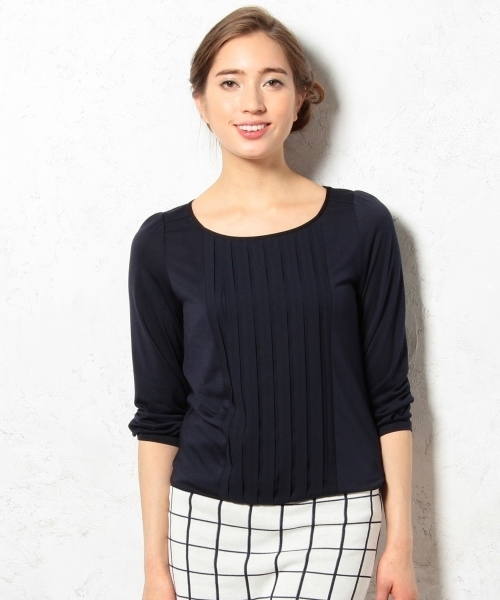 green label relaxing（グリーンレーベルリラクシング）の「GT テンジクxSFN プリーツ POカットソー（Tシャツ/カットソー・レディース・オフホワイト/ピンク/ネイビー・フリー）」の2枚目の写真