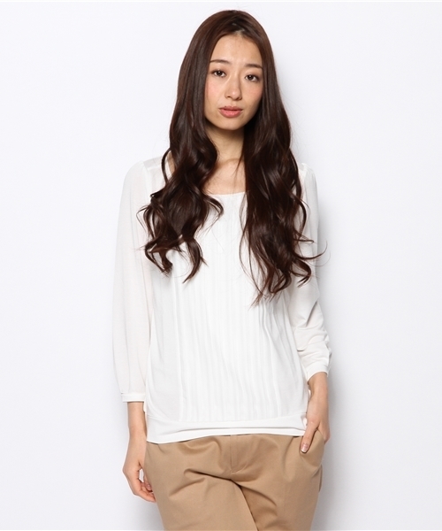 green label relaxing（グリーンレーベルリラクシング）の「GT テンジクxSFN プリーツ POカットソー（Tシャツ/カットソー・レディース・オフホワイト/ピンク/ネイビー・フリー）」の9枚目の写真