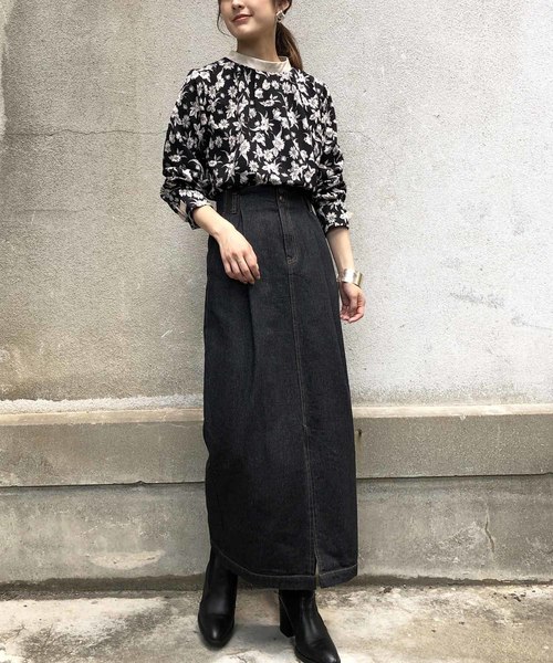 &g'aime（アンジェム）の「【&g'aime】レザー×花柄ブラウス（シャツ/ブラウス・レディース・ブラック/オフホワイト・FREE）」の7枚目の写真