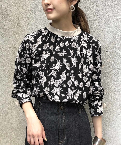&g'aime（アンジェム）の「【&g'aime】レザー×花柄ブラウス（シャツ/ブラウス・レディース・ブラック/オフホワイト・FREE）」の8枚目の写真