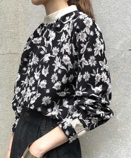 &g'aime（アンジェム）の「【&g'aime】レザー×花柄ブラウス（シャツ/ブラウス・レディース・ブラック/オフホワイト・FREE）」の10枚目の写真