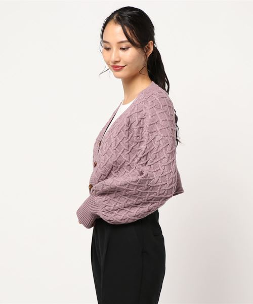 archives（アルシーヴ）の「ケーブル編みショートカーディガン（カーディガン/ボレロ・レディース・ブラウン/オフホワイト/ラベンダー/ブラウン系その他・MEDIUM）」の5枚目の写真