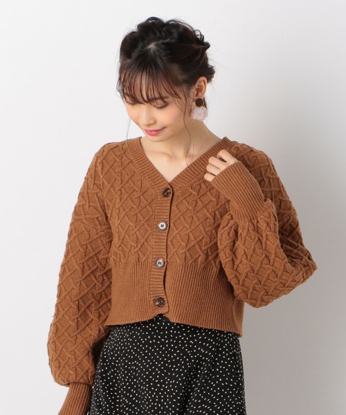 archives（アルシーヴ）の「ケーブル編みショートカーディガン（カーディガン/ボレロ・レディース・ブラウン/オフホワイト/ラベンダー/ブラウン系その他・MEDIUM）」の3枚目の写真