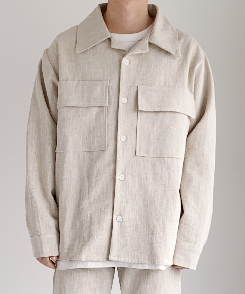 Niell（ニール）の「リネンビッグポケットシャツジャケット/麻100%/ワークシャツ/ビッグシャツ（シャツ/ブラウス・メンズ・ベージュ/ラベンダー・FREE）」の2枚目の写真