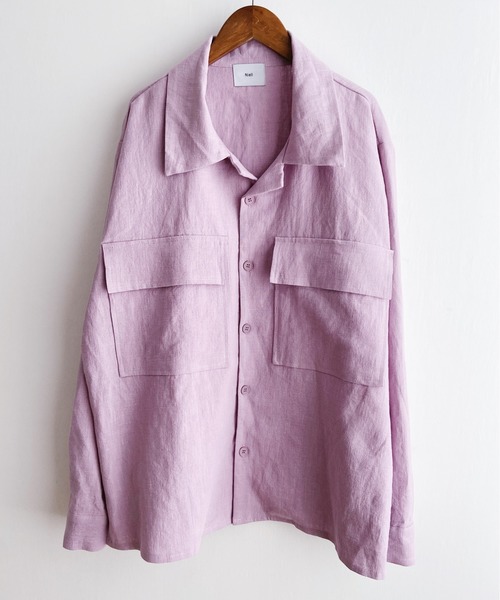 Niell（ニール）の「リネンビッグポケットシャツジャケット/麻100%/ワークシャツ/ビッグシャツ（シャツ/ブラウス・メンズ・ベージュ/ラベンダー・FREE）」の9枚目の写真