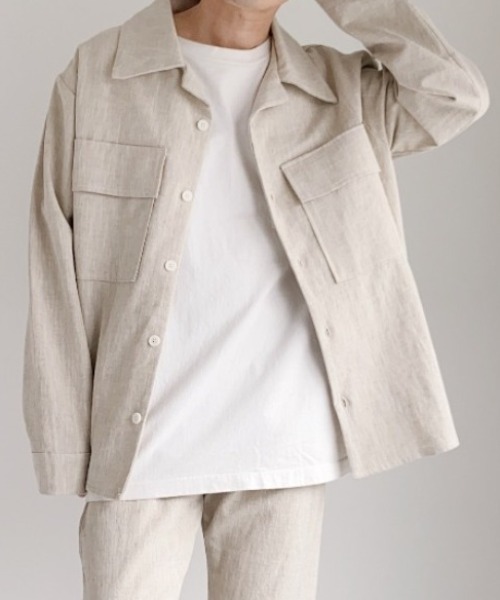 Niell（ニール）の「リネンビッグポケットシャツジャケット/麻100%/ワークシャツ/ビッグシャツ（シャツ/ブラウス・メンズ・ベージュ/ラベンダー・FREE）」の4枚目の写真