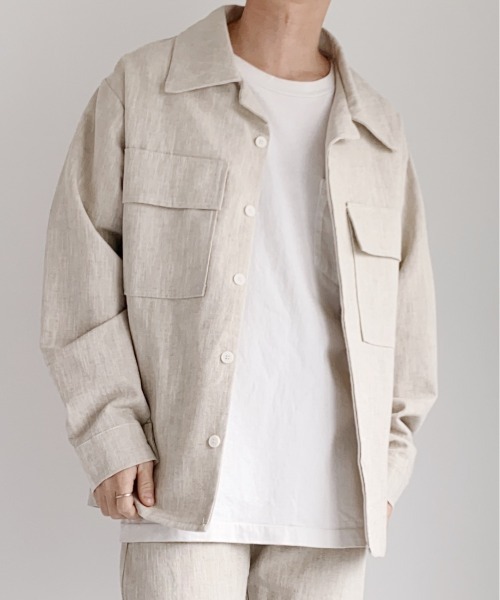 Niell（ニール）の「リネンビッグポケットシャツジャケット/麻100%/ワークシャツ/ビッグシャツ（シャツ/ブラウス・メンズ・ベージュ/ラベンダー・FREE）」の3枚目の写真