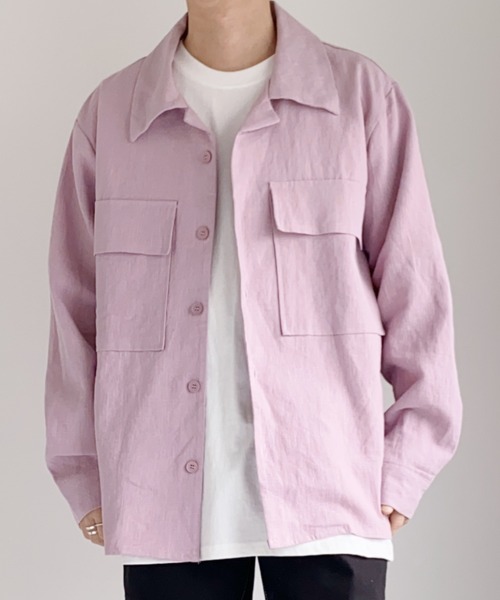 Niell（ニール）の「リネンビッグポケットシャツジャケット/麻100%/ワークシャツ/ビッグシャツ（シャツ/ブラウス・メンズ・ベージュ/ラベンダー・FREE）」の6枚目の写真