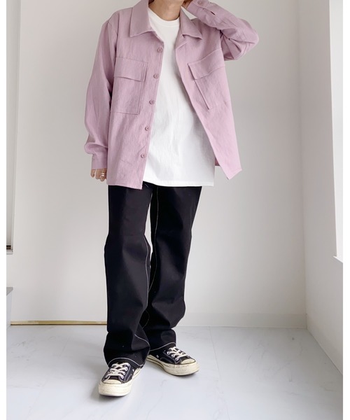 Niell（ニール）の「リネンビッグポケットシャツジャケット/麻100%/ワークシャツ/ビッグシャツ（シャツ/ブラウス・メンズ・ベージュ/ラベンダー・FREE）」の7枚目の写真