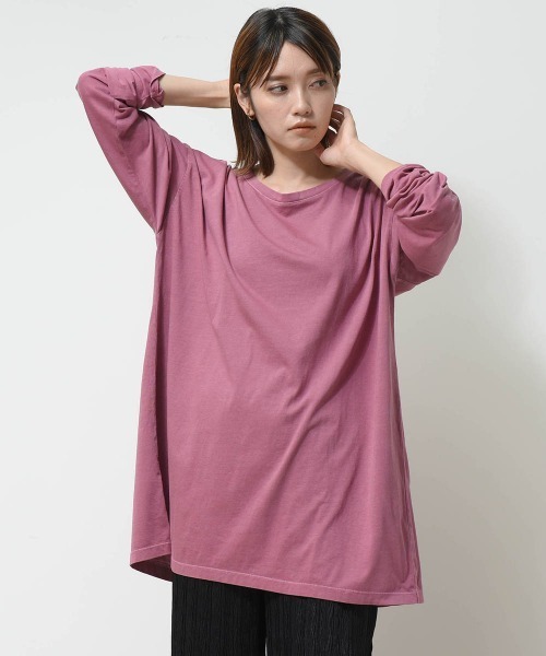 LIPSTAR(リップスター)の「ピグメントバックスリットチュニックカットソー(Tシャツ/カットソー)」|ピンク