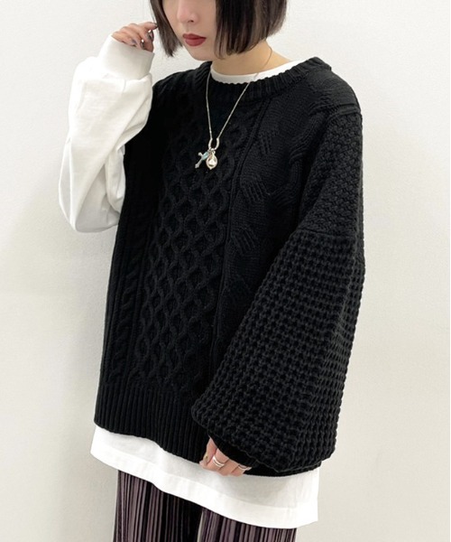 apres jour mignon(アプレジュールミニョン)の「ケーブル片袖デザインニット【ZOZOTOWN限定アイテム】(ニット/セーター・レディース・ブラック/パープル/クリーム/ダークブルー・X-LARGE/フリー)」の7枚目の写真