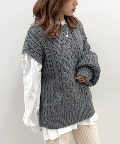 apres jour mignon(アプレジュールミニョン)の「ケーブル片袖デザインニット【ZOZOTOWN限定アイテム】(ニット/セーター・レディース・ブラック/パープル/クリーム/ダークブルー・X-LARGE/フリー)」の20枚目の写真