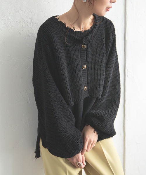 bohmal（ボマール）の「マルチウェイダメージニットカーデセット（ニット/セーター・レディース・ベージュ/コバルトブルー/ブラック・FREE）」の2枚目の写真