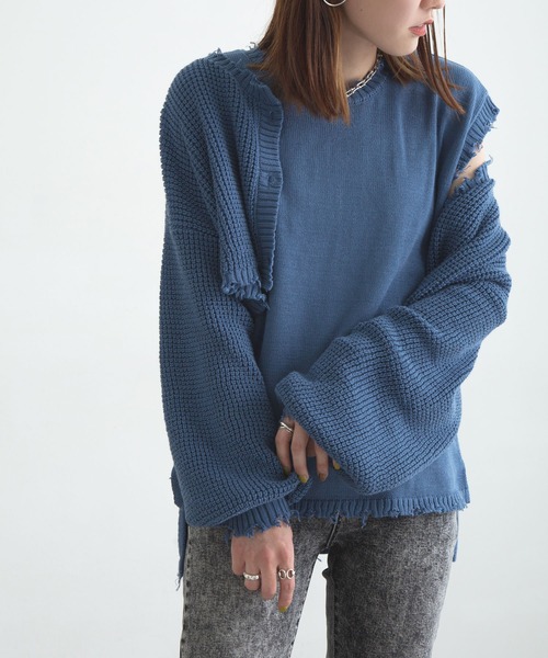 bohmal（ボマール）の「マルチウェイダメージニットカーデセット（ニット/セーター・レディース・ベージュ/コバルトブルー/ブラック・FREE）」の7枚目の写真