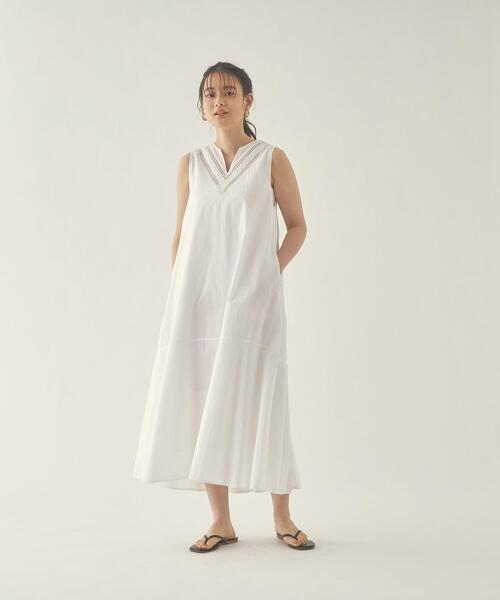 美品 ヌキテパ インド製　レース使いノースリーブワンピース B461 美品 ヌキテパ インド製 レース使いノースリーブワンピース B461