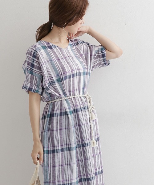 Urban セール リネンチェックワンピース ワンピース Urban Research Doors アーバンリサーチドアーズ のファッション Erinmendenhall