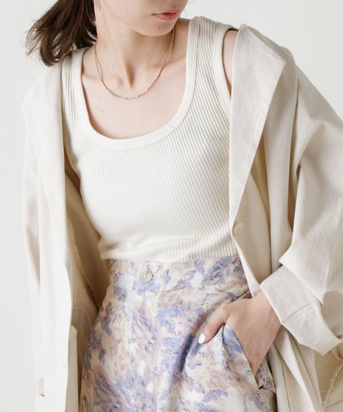 Kastane（カスタネ）の「パイピングスクエアタンク（タンクトップ・レディース・アイボリー/グリーン/オレンジ/ピンク/オフホワイト・FREE）」の13枚目の写真