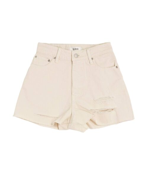 EVRIS（エヴリス）の「HEMハイダメージデニムショートパンツ（デニムパンツ・レディース・ホワイト/ブラック/ベージュ・SMALL/MEDIUM）」の6枚目の写真