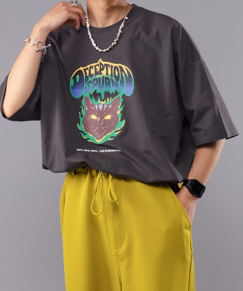 kutir（クティール）の「ロックキャットTシャツ（Tシャツ/カットソー・メンズ・ホワイト/チャコールグレー/イエロー/ラベンダー・MEDIUM/LARGE）」の2枚目の写真