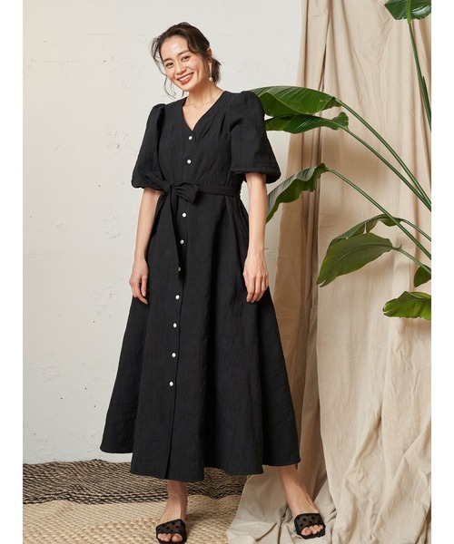 Vicente（ヴィセンテ）の「Puffsleeve maxi onepiece（ワンピース・レディース・ブラック/オフホワイト・FREE）」の6枚目の写真