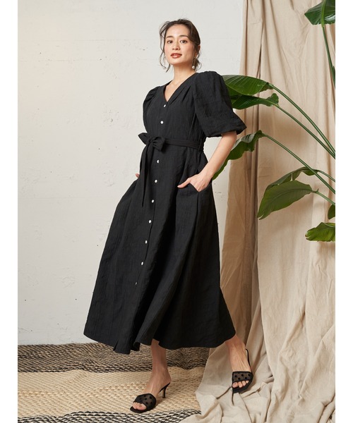 Vicente（ヴィセンテ）の「Puffsleeve maxi onepiece（ワンピース・レディース・ブラック/オフホワイト・FREE）」の4枚目の写真