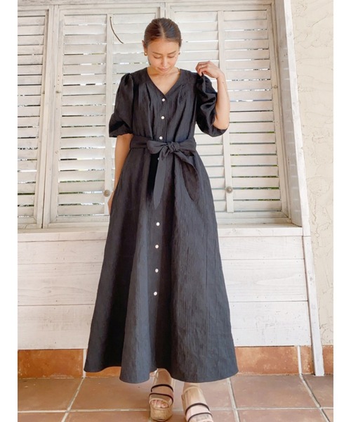 Vicente（ヴィセンテ）の「Puffsleeve maxi onepiece（ワンピース・レディース・ブラック/オフホワイト・FREE）」の13枚目の写真