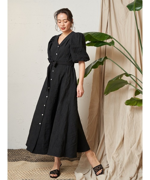 Vicente（ヴィセンテ）の「Puffsleeve maxi onepiece（ワンピース・レディース・ブラック/オフホワイト・FREE）」の9枚目の写真