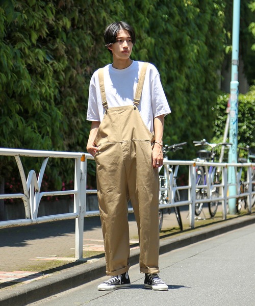 Blue Standard （ブルースタンダード）の「【BLUE STANDARD】ビッグシルエット　ツイルオーバーオール（サロペット/オーバーオール・メンズ・ブラック/カーキ/ブルー/ベージュ/オフホワイト・MEDIUM/LARGE）」の3枚目の写真