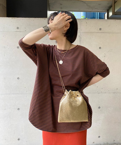 DouDou（ドゥドゥ）の「ボーダーポンチョ（Tシャツ/カットソー・レディース・ネイビー/オフホワイト・FREE）」の2枚目の写真