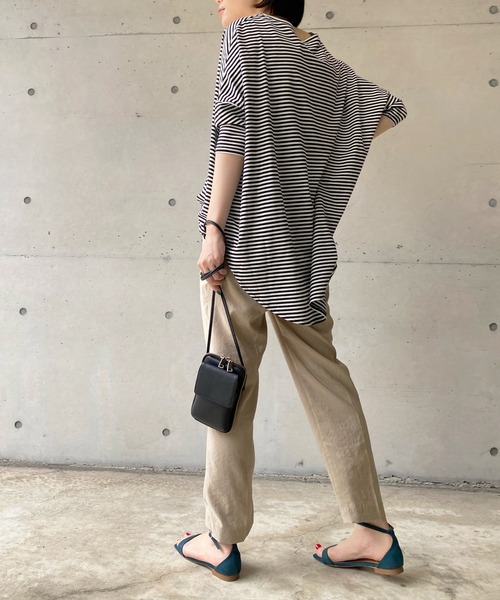 DouDou（ドゥドゥ）の「ボーダーポンチョ（Tシャツ/カットソー・レディース・ネイビー/オフホワイト・FREE）」の4枚目の写真