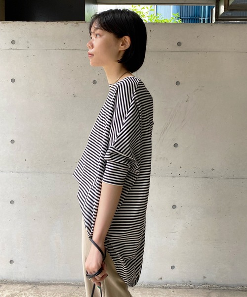 DouDou（ドゥドゥ）の「ボーダーポンチョ（Tシャツ/カットソー・レディース・ネイビー/オフホワイト・FREE）」の9枚目の写真