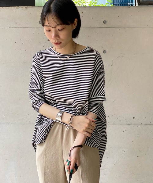 DouDou（ドゥドゥ）の「ボーダーポンチョ（Tシャツ/カットソー・レディース・ネイビー/オフホワイト・FREE）」の10枚目の写真