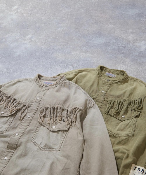 TOBILA（トビラ）の「スラブツイル フリンジ ウエスタンシャツ（シャツ/ブラウス・レディース・ベージュ/グリーン・M）」の20枚目の写真