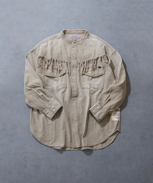 TOBILA（トビラ）の「スラブツイル フリンジ ウエスタンシャツ（シャツ/ブラウス・レディース・ベージュ/グリーン・M）」の21枚目の写真