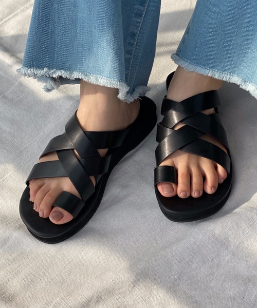 LYDIE(リディー)の「メッシュ編みフラットトングサンダル(サンダル・レディース・ブラック・LL/S/M/L)」の5枚目の写真