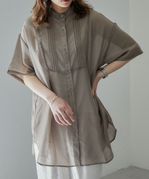 ピンタックスタンドカラーシアーブラウス