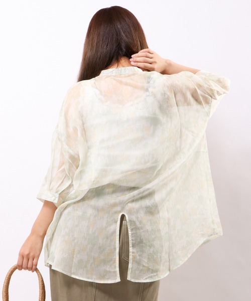 Wordtrobe(ワードトローブ)の「【wordtorobe】バンドカラーキーネックオーガンジーシアーブラウス(シャツ/ブラウス・レディース・ブルー/グリーン・FREE)」の9枚目の写真