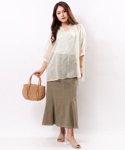 Wordtrobe(ワードトローブ)の「【wordtorobe】バンドカラーキーネックオーガンジーシアーブラウス(シャツ/ブラウス・レディース・ブルー/グリーン・FREE)」の10枚目の写真