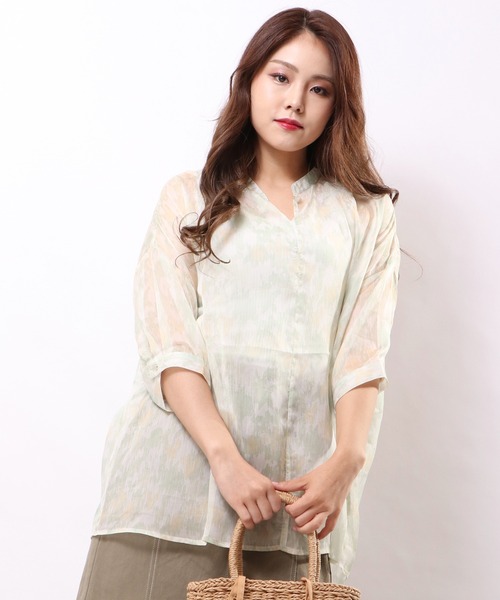 Wordtrobe(ワードトローブ)の「【wordtorobe】バンドカラーキーネックオーガンジーシアーブラウス(シャツ/ブラウス・レディース・ブルー/グリーン・FREE)」の7枚目の写真