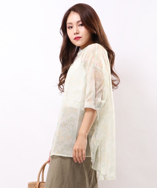 Wordtrobe(ワードトローブ)の「【wordtorobe】バンドカラーキーネックオーガンジーシアーブラウス(シャツ/ブラウス・レディース・ブルー/グリーン・FREE)」の8枚目の写真